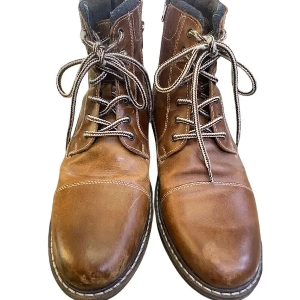 Crevo Mens‎ Chestnut Brown Leather Hammersmith Ankle Boots Sz 12 Lace-Up & Zip